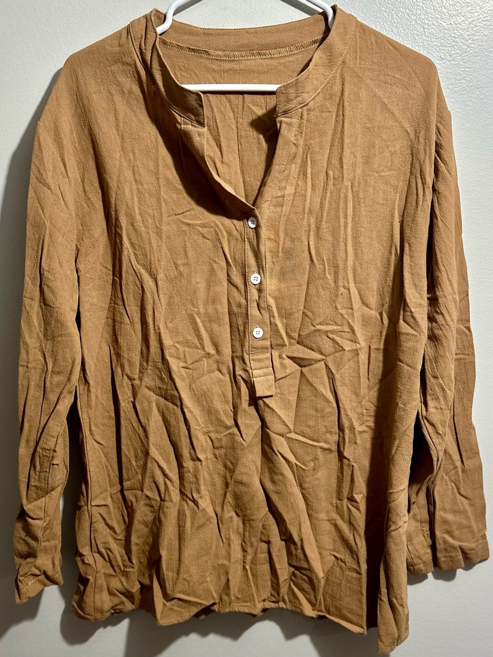 Casual Tan Split-Neck Henley Tunic Size XL (1448)
